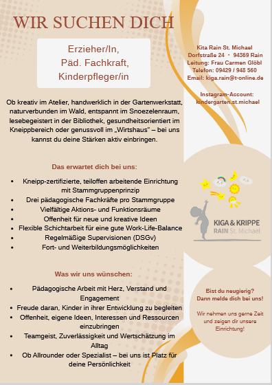 Stellenanzeige Erzieher